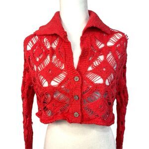 Free People Cardigan Cropped Medium Sedona Romantic Soft Girl Guava Berry Button